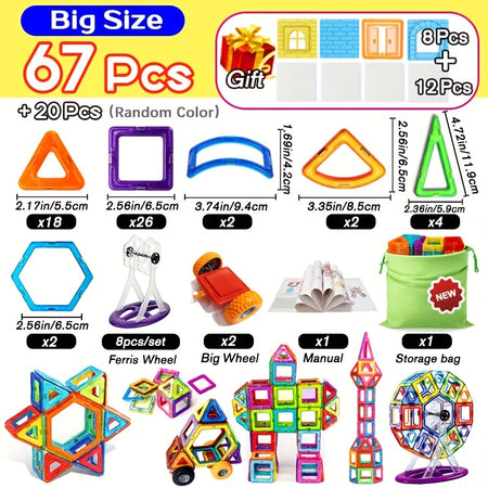 Magnetic Building Blocks DIY Designer Educational Toy Set 67Pcs Big Size