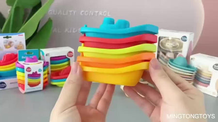 6pcs Durable Plastic Stacking Boat Set - Fun Bathroom Toy