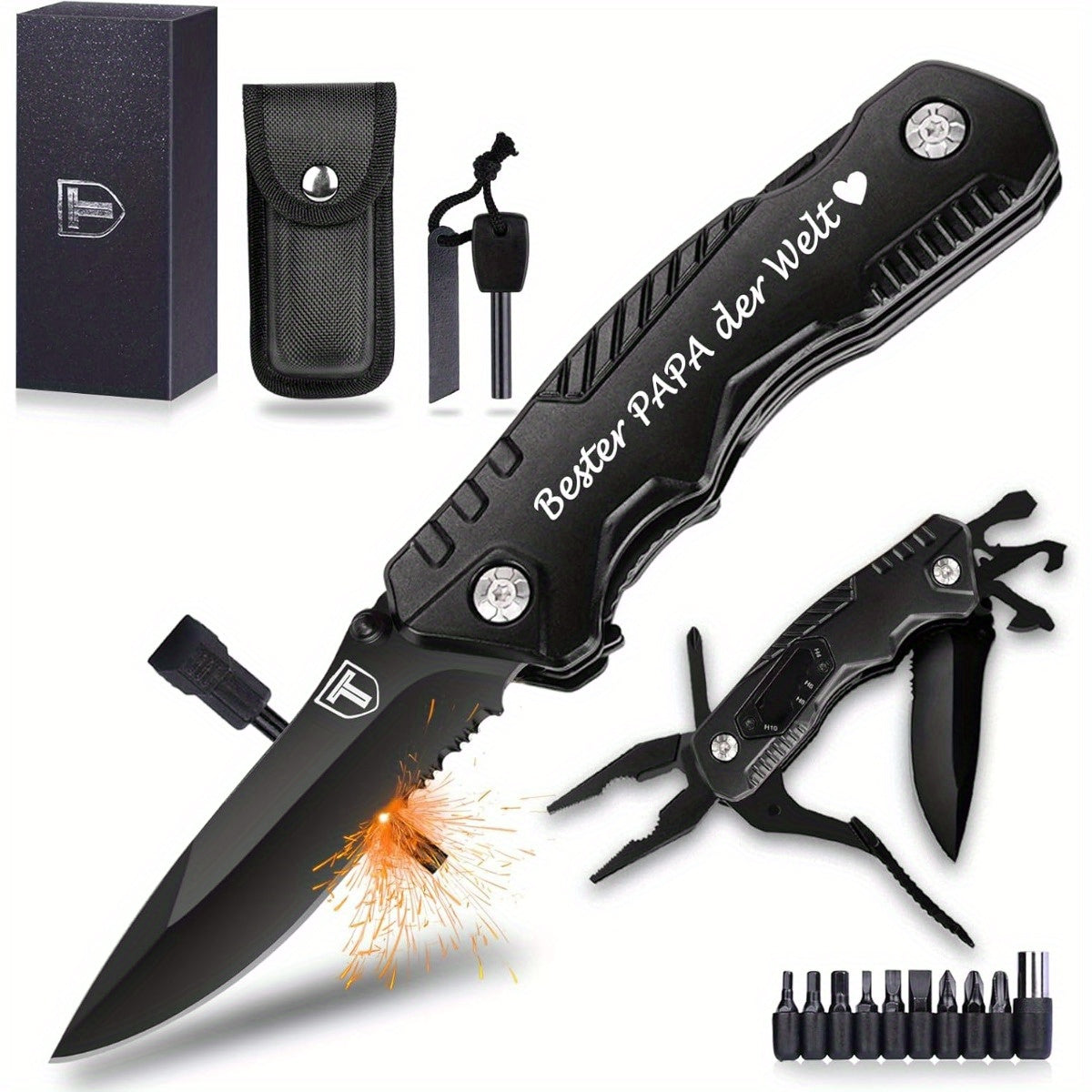 Engraving Best PAPA Ever Black Pocket Knife &ndash; 9-in-1 Multi-Tool Versatility