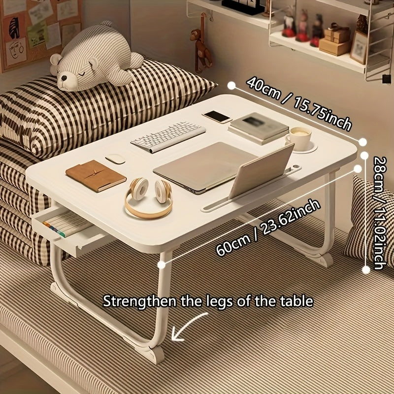 Foldable Bedside Table &ndash; Dual-Purpose Design with Drawer and Cup Holder