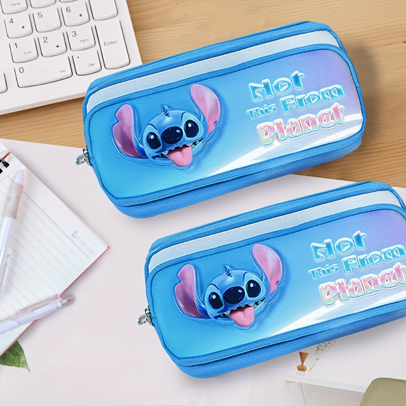 Stitch Cartoon PU Leather Pencil Case - Ideal for School Supplies and Makeup - Cyprus