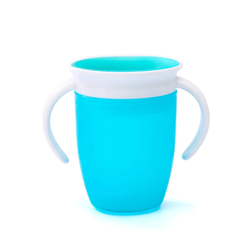 Baby Water Cups 360 Degrees Rotated Baby Learning Drinking Cup with Double Handle Flip Lid Leakproof Infants Water Cups Bottle blue