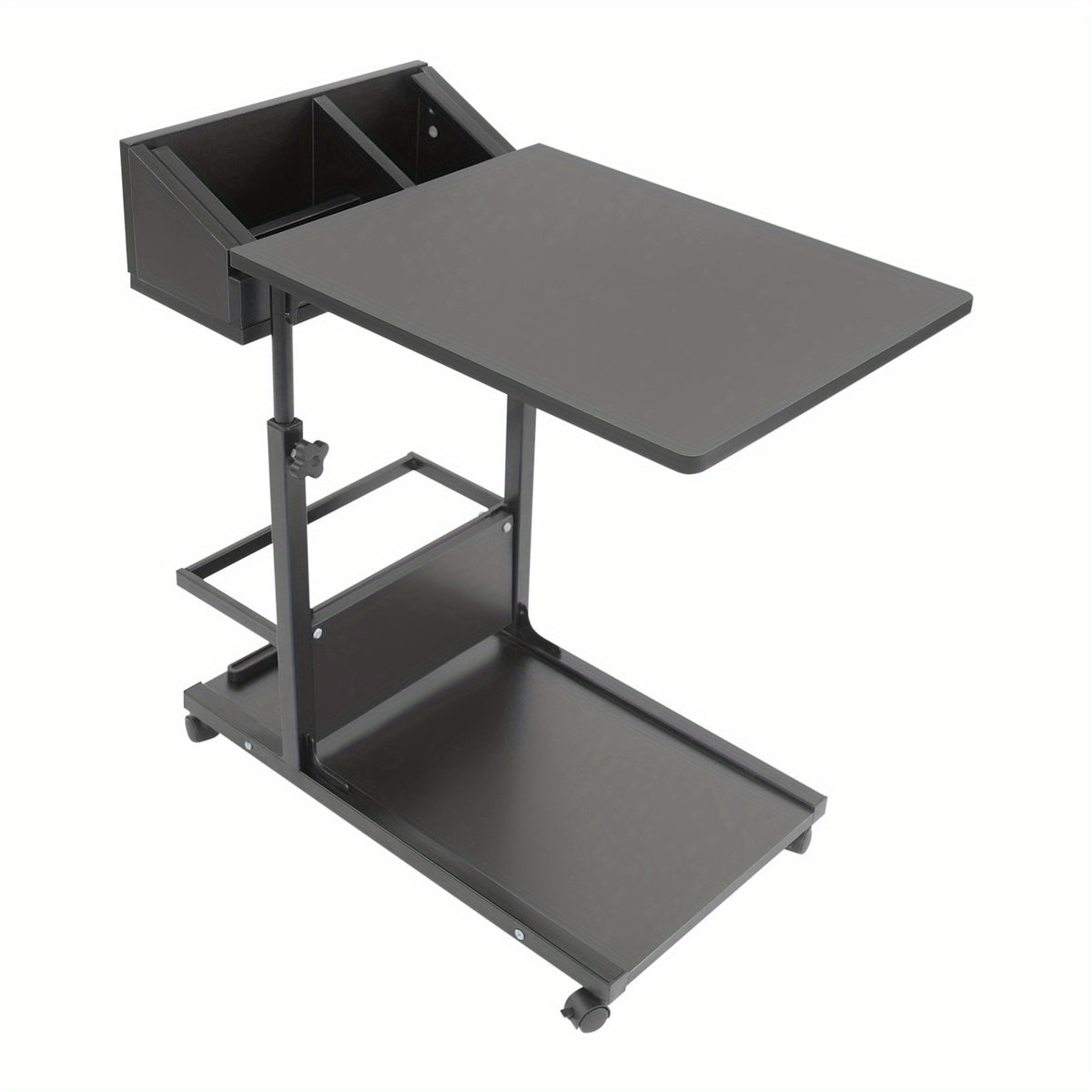 Black Mobile Side Table &ndash; Height Adjustable C-Shaped