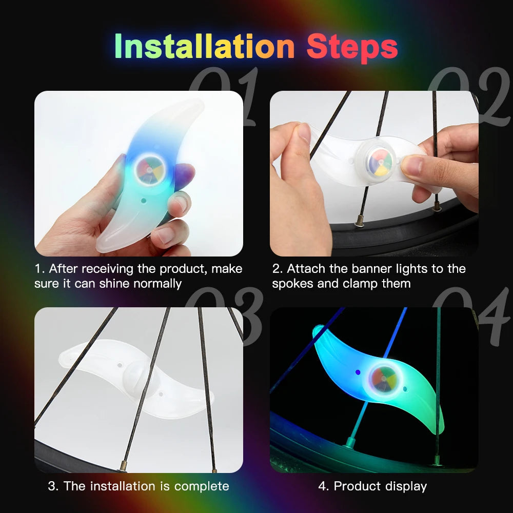 Bicycle Wheel Spoke Light Mini LED Neon Bike Spoke Light 3 Lighting Mode Safety Warning Light Cycling Light Bicycle Accessories
