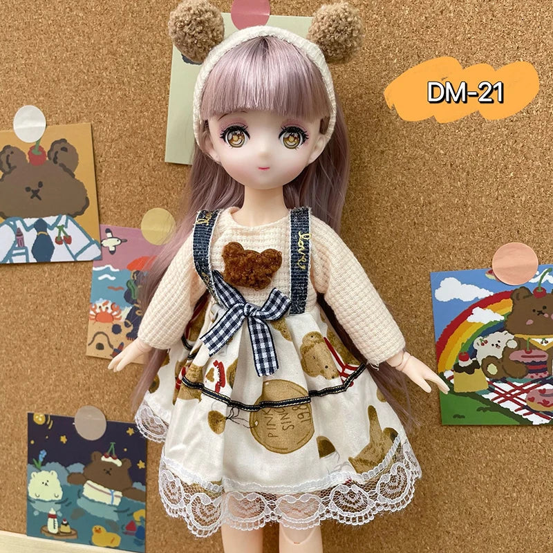 Bjd Dolls 30cm Anime Doll Full Set 1/6 Bjd 23 Joint Movable Body With Skirt Hat Headdress Girls Dress Up DIY Toys Reborn Kawaii DM-21 / 30 cm