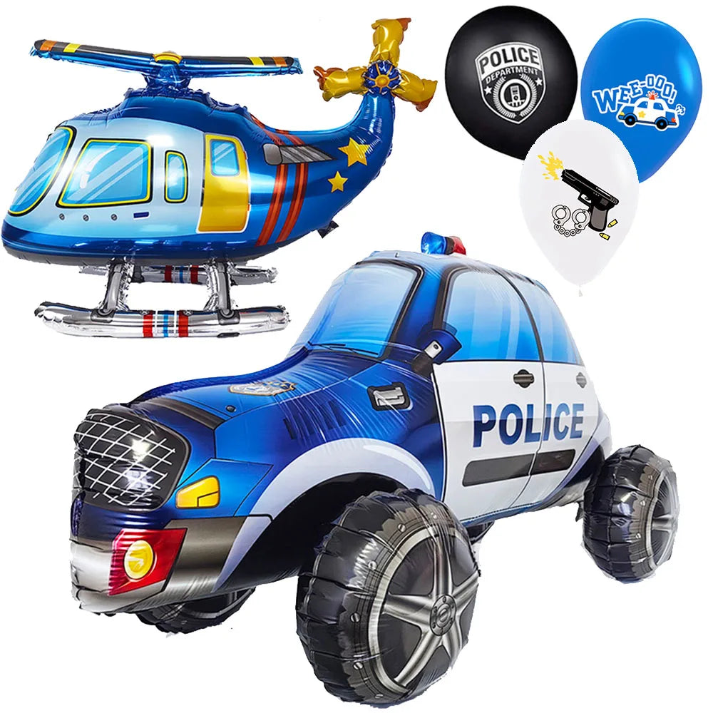 Blue Car Police Truck Foil Balloon Boys Birthday Balloons