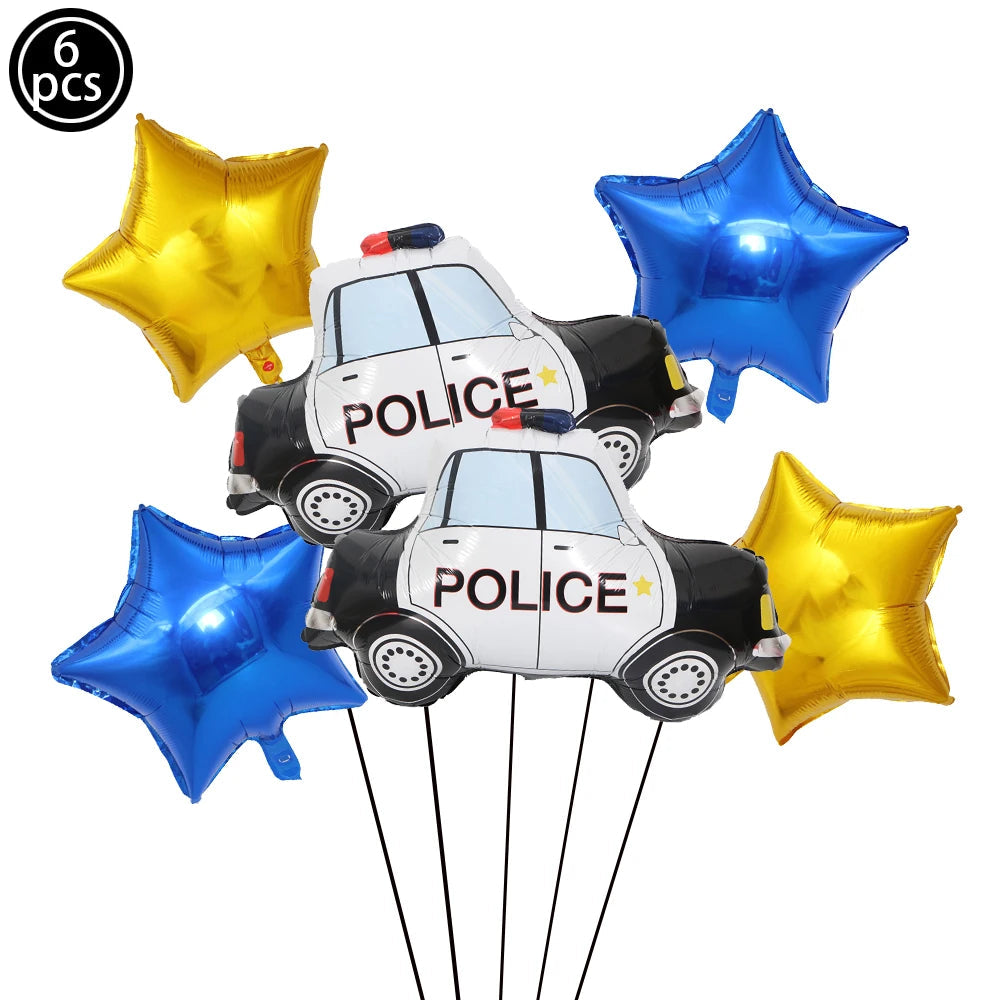 Blue Car Police Truck Foil Balloon Boys Birthday Balloons Beige / As show