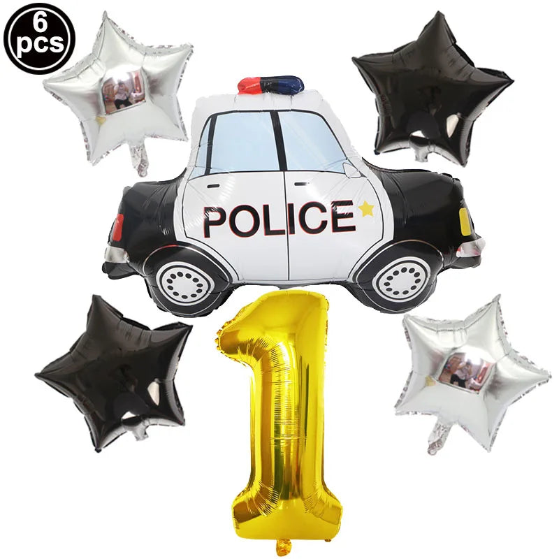 Blue Car Police Truck Foil Balloon Boys Birthday Balloons GRAY / As show