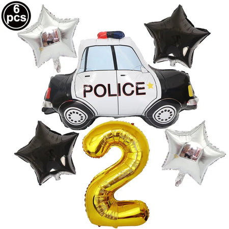 Blue Car Police Truck Foil Balloon Boys Birthday Balloons PURPLE / As show