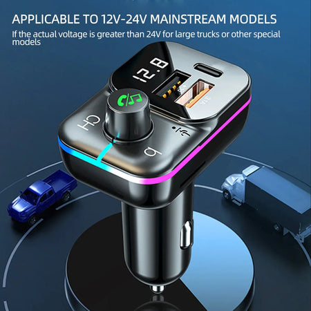 Bluetooth 5.0 Car FM Transmitter with Fast Charge &amp;amp; Colourful Atmosphere Lights