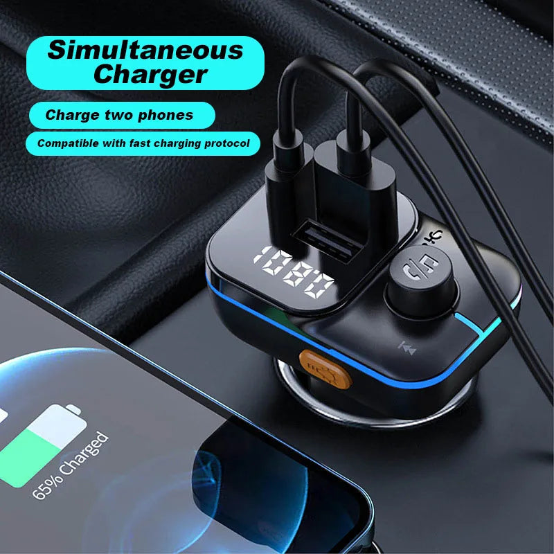 Bluetooth 5.0 Car FM Transmitter with Fast Charge &amp;amp; Colourful Atmosphere Lights