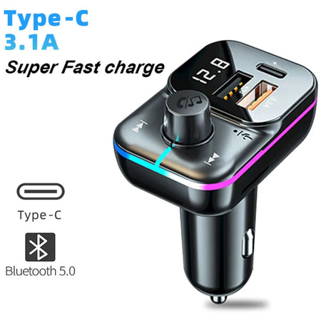 Bluetooth 5.0 Car FM Transmitter with Fast Charge &amp;amp; Colourful Atmosphere Lights C24 / CHINA