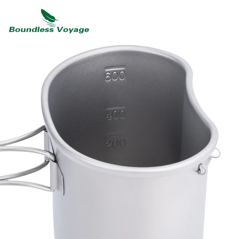 Boundless Voyage Titanium Camping Pot Pan Set with Hanging Ring Lunch Box Portable Bowl Picnic Cookware Cooking Kit for Outdoor