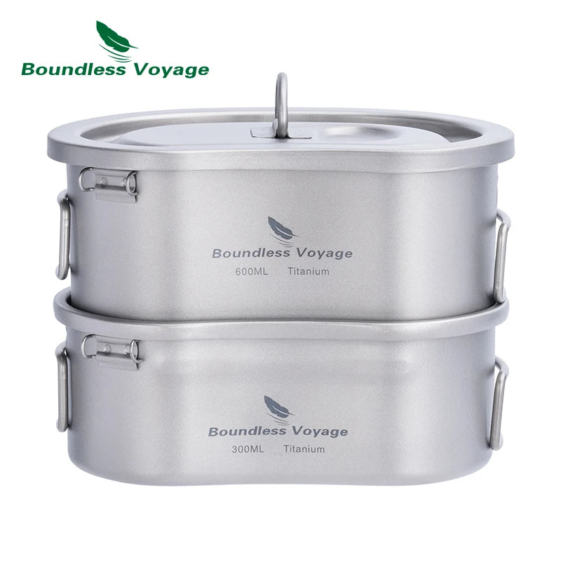 Boundless Voyage Titanium Camping Pot Pan Set with Hanging Ring Lunch Box Portable Bowl Picnic Cookware Cooking Kit for Outdoor Default Title
