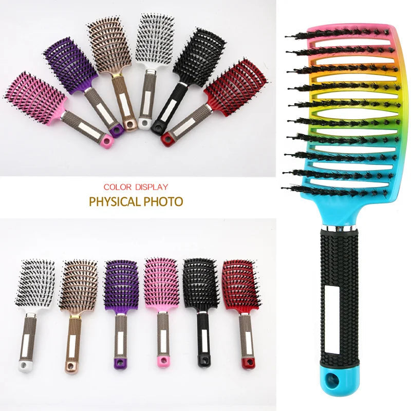 Bristle&amp;amp;Nylon Hair Brush Girls Hair Scalp Massage Comb Women Wet Curly Detangle Hair Brush for Salon Hairdressing Styling Tool