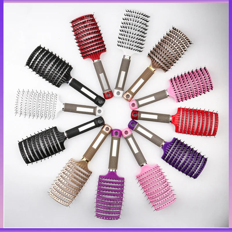 Bristle&amp;amp;Nylon Hair Brush Girls Hair Scalp Massage Comb Women Wet Curly Detangle Hair Brush for Salon Hairdressing Styling Tool