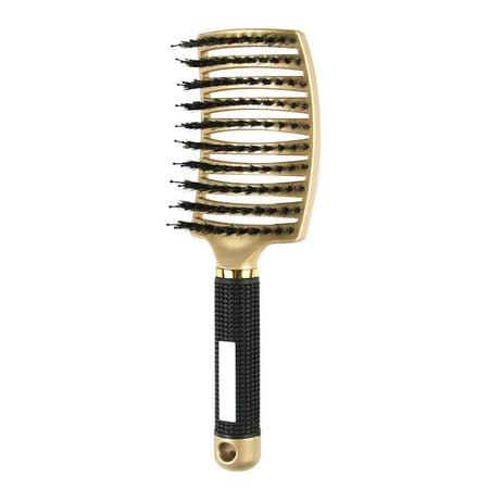 Bristle&amp;amp;Nylon Hair Brush Girls Hair Scalp Massage Comb Women Wet Curly Detangle Hair Brush for Salon Hairdressing Styling Tool Bristle Gold