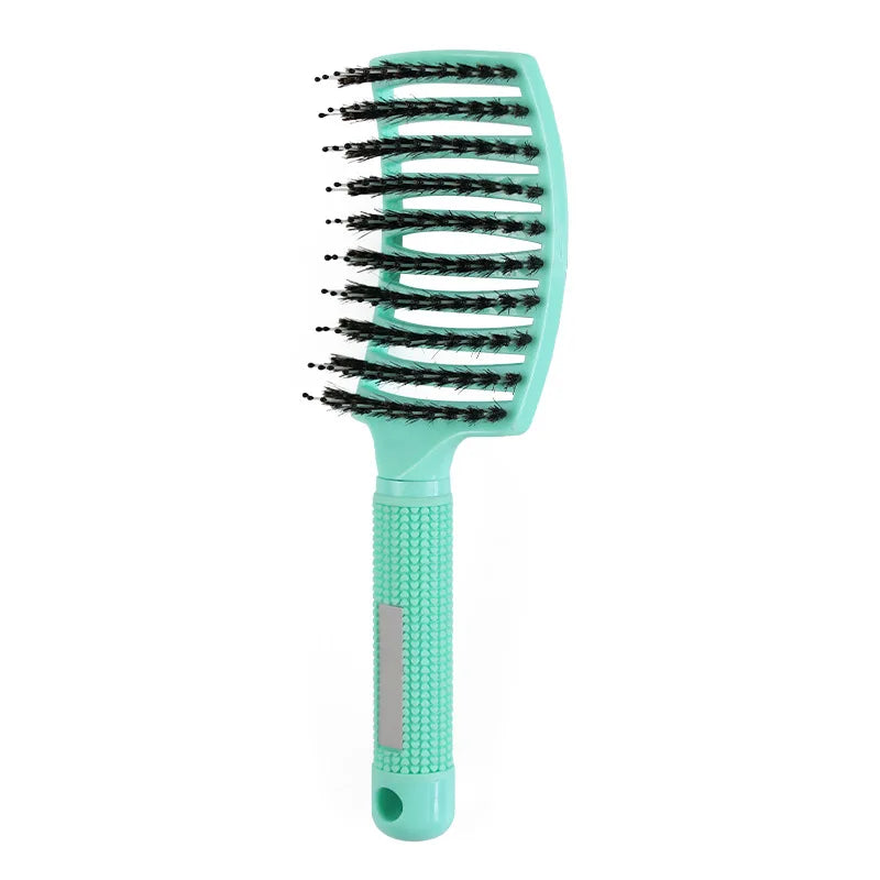 Bristle&amp;amp;Nylon Hair Brush Girls Hair Scalp Massage Comb Women Wet Curly Detangle Hair Brush for Salon Hairdressing Styling Tool Bristle Green
