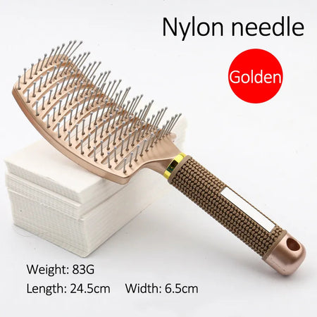 Bristle&amp;amp;Nylon Hair Brush Girls Hair Scalp Massage Comb Women Wet Curly Detangle Hair Brush for Salon Hairdressing Styling Tool Nylon Gold