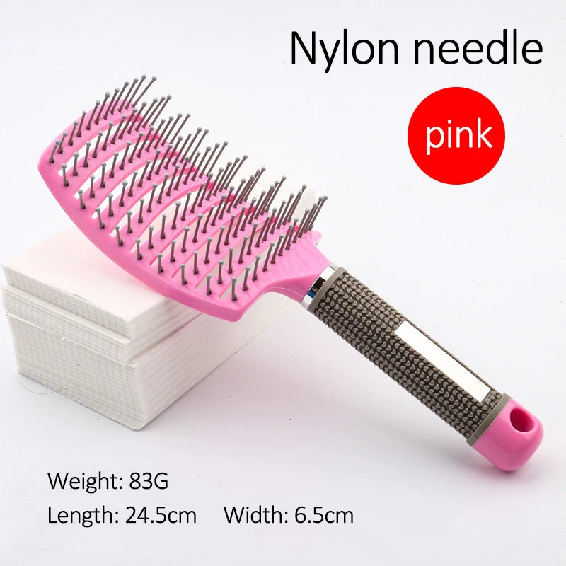Bristle&amp;amp;Nylon Hair Brush Girls Hair Scalp Massage Comb Women Wet Curly Detangle Hair Brush for Salon Hairdressing Styling Tool Nylon Pink