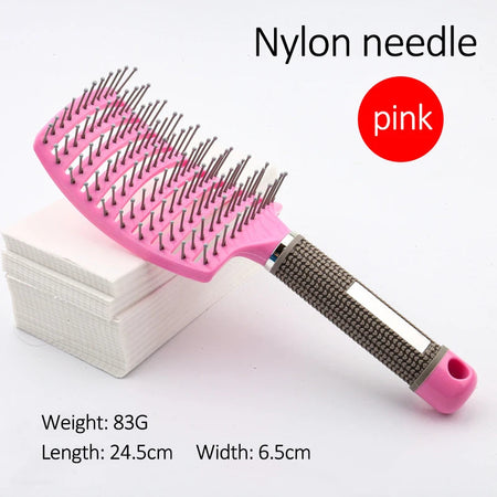Bristle&amp;amp;Nylon Hair Brush Girls Hair Scalp Massage Comb Women Wet Curly Detangle Hair Brush for Salon Hairdressing Styling Tool Nylon Pink