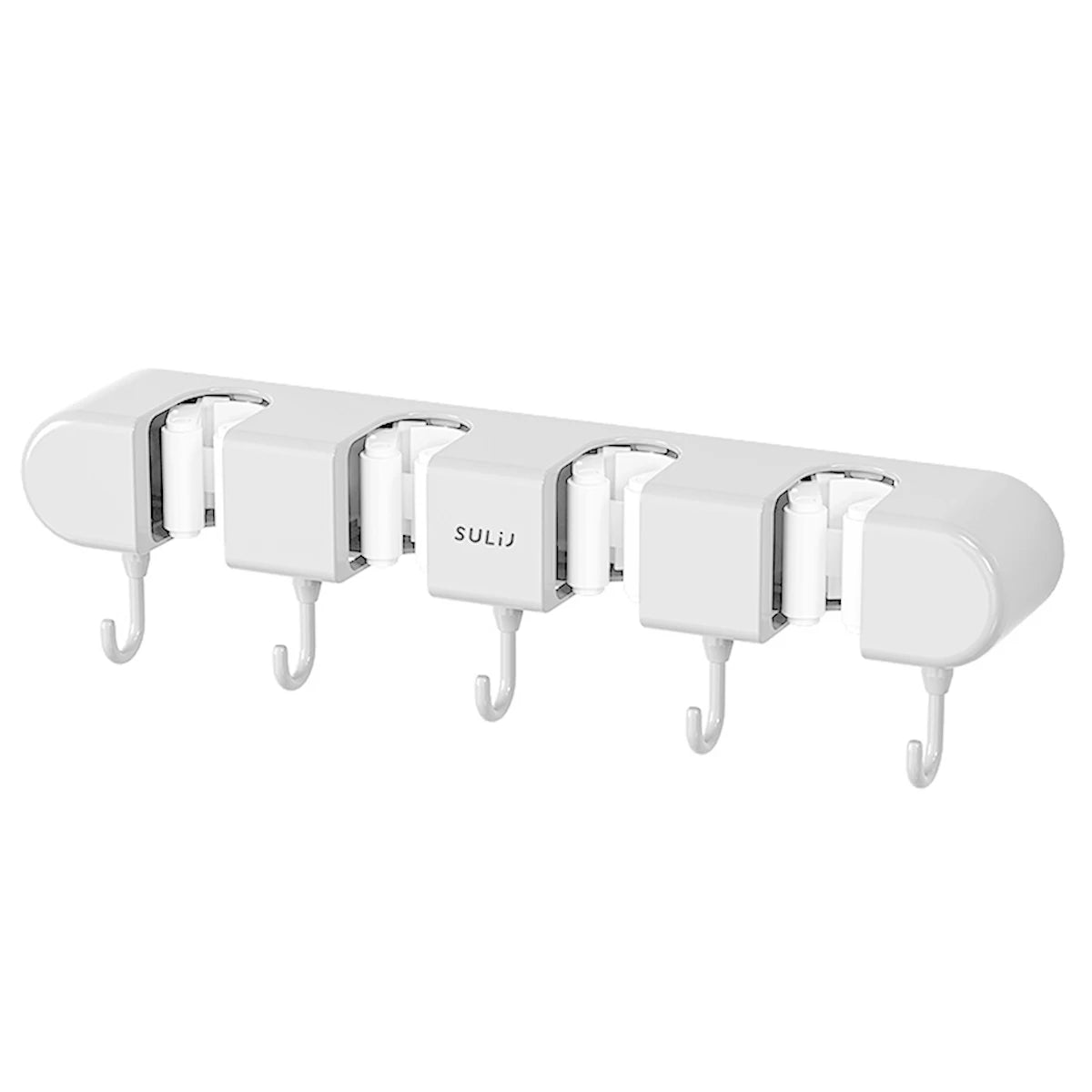 Broom Mop Holder with Hooks Wall Mounted Broom Storage Rack No Drilling Self-Adhesive Kitchens Organizer Multifunction Holder White