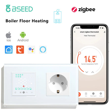 BSEED Boiler Zigbee Thermostat LED Touch Screen Switches - Smart Temperature Controller Socket White / Zigbee Thermostat
