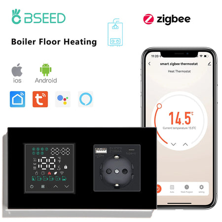 BSEED Boiler Zigbee Thermostat LED Touch Screen Switches - Smart Temperature Controller Type-c Black / Zigbee Thermostat