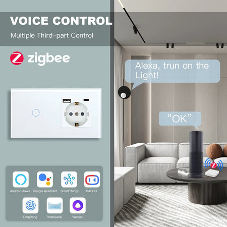 BSEED Zigbee Switches 1/2/3Gang Smart Light Switch EU Wall Sockets Wall Touch Switches Multi-Control Tuya Smart Life APP Alexa