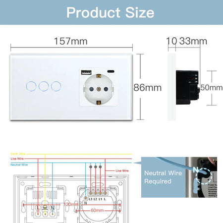 BSEED Zigbee Switches 1/2/3Gang Smart Light Switch EU Wall Sockets Wall Touch Switches Multi-Control Tuya Smart Life APP Alexa