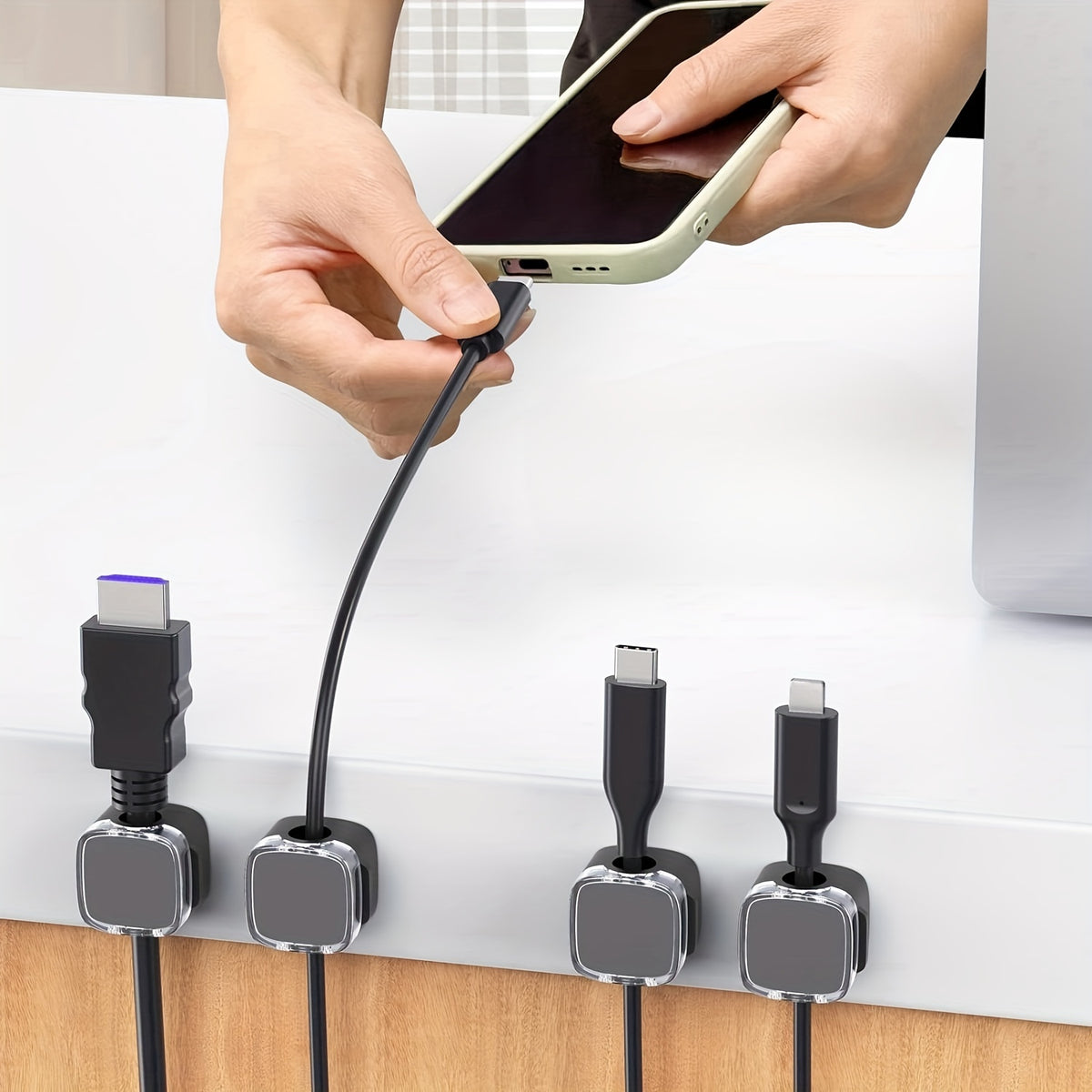 6pcs Magnetic Cable Clips - Cord Holder &amp; Under Desk Cable Management - Adhesive Wire Organizer For Home &amp; Office