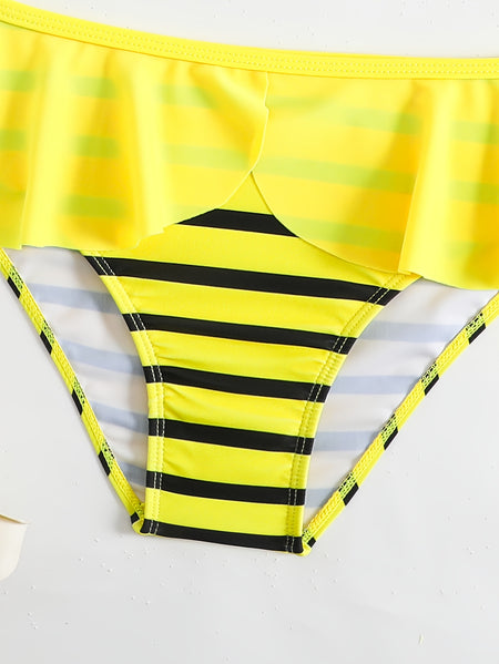 Little Bee Bow-Detail Striped Tankini for Young Girls