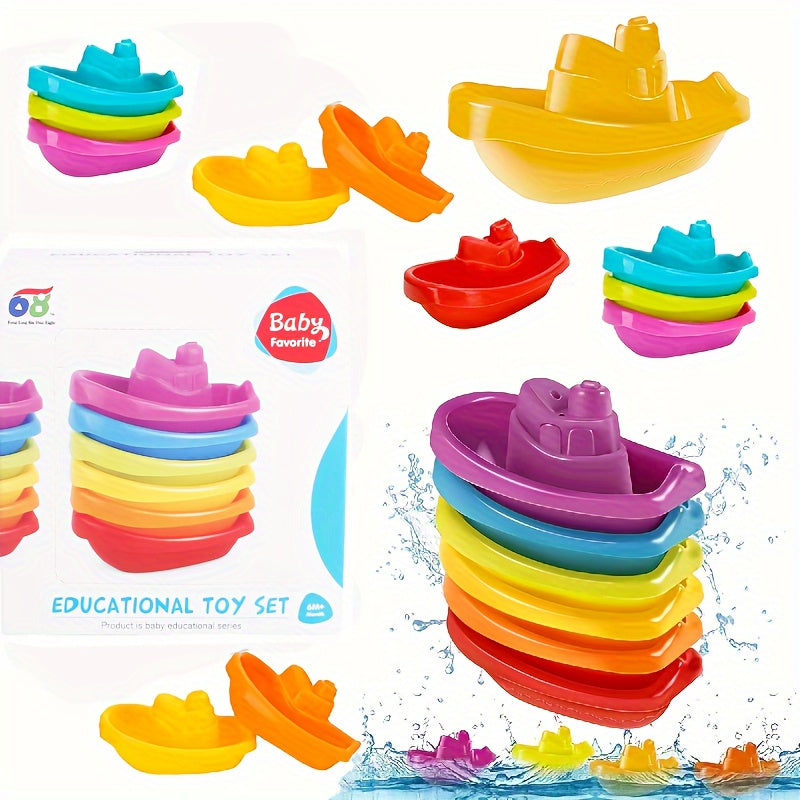 6pcs Durable Plastic Stacking Boat Set - Fun Bathroom Toy Random Color 6pcs/set