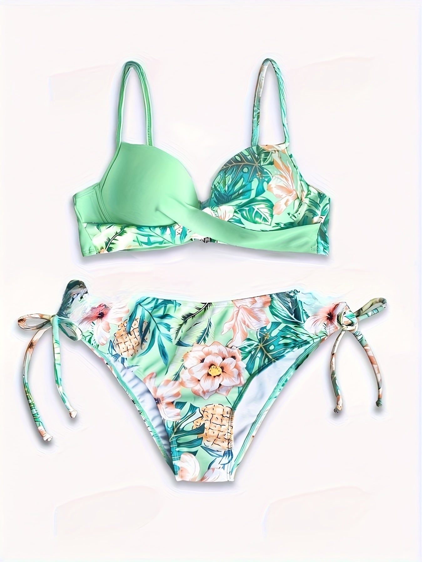Tropical Print Underwire Bikini Set with Cross-Back Design