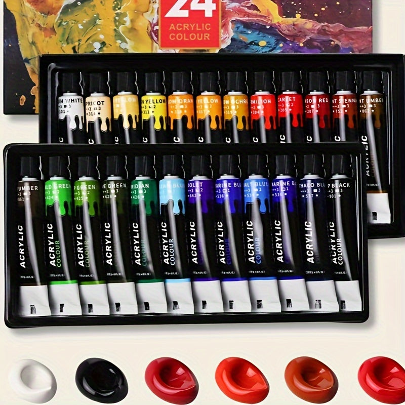 24 Colors Acrylic Paint 12ml Aluminum Tube - Painting Art Supplies For Multiple Surfaces - Cyprus