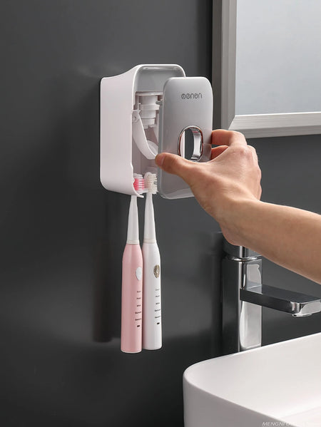 MENGNI Wall Mounted Automatic Toothpaste Dispenser &amp; Toothbrush Holder