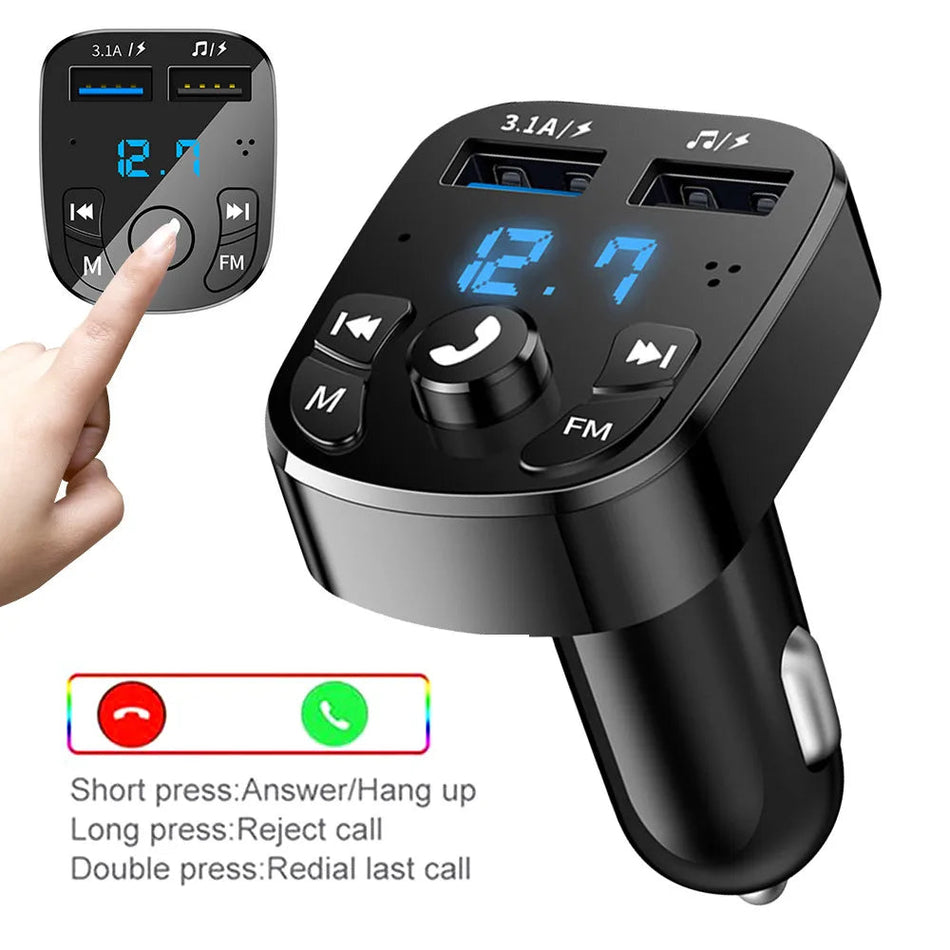 Car Bluetooth 5.0 FM Transmitter with Dual USB Charger &amp;amp; Hands-Free Calls