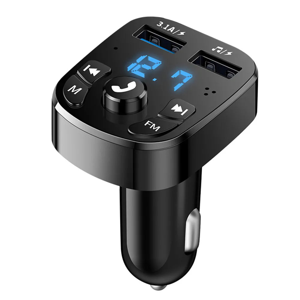 Car Bluetooth 5.0 FM Transmitter with Dual USB Charger &amp;amp; Hands-Free Calls