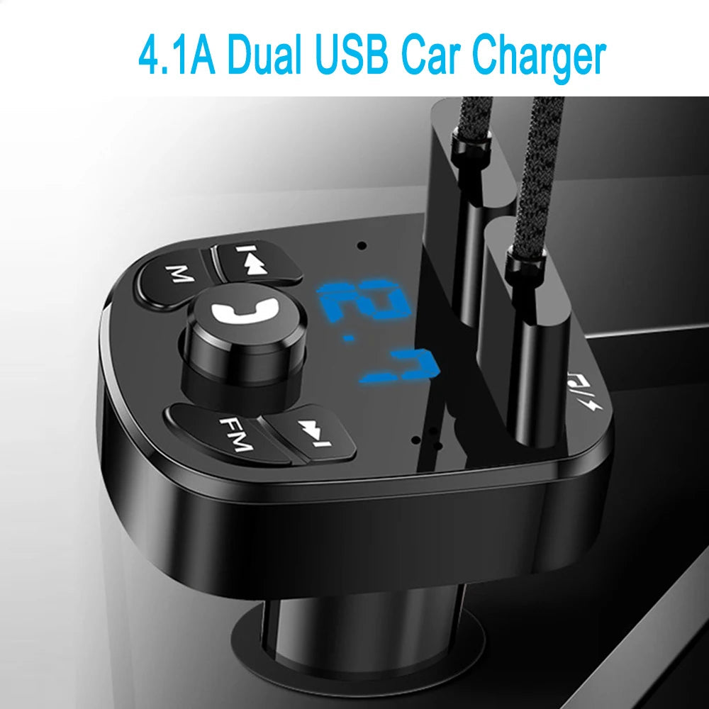 Car Bluetooth 5.0 FM Transmitter with Dual USB Charger &amp;amp; Hands-Free Calls