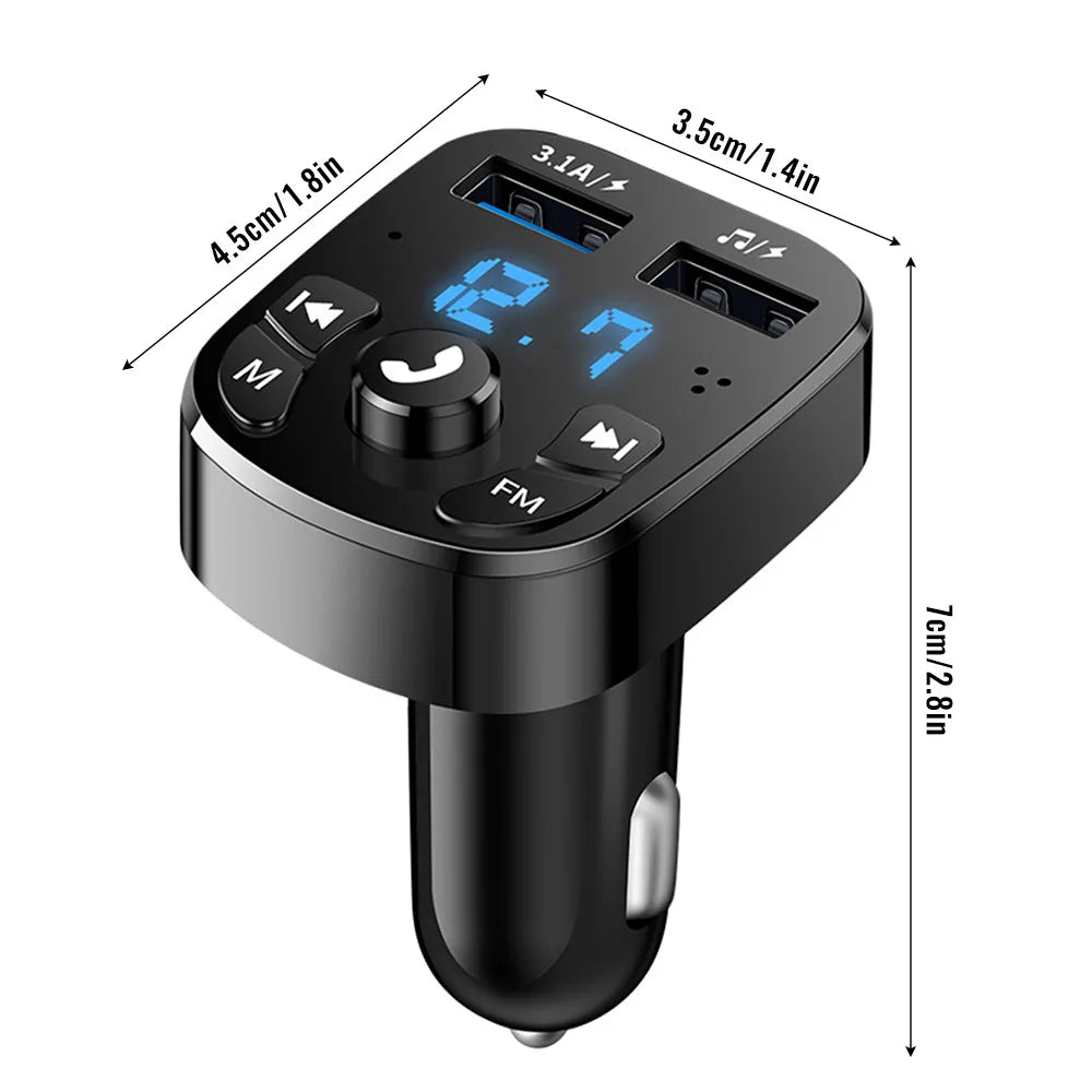 Car Bluetooth 5.0 FM Transmitter with Dual USB Charger &amp;amp; Hands-Free Calls