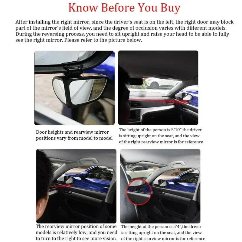 Car Rearview Mirror Blind Spot Mirror Front and Rear Wheels 360&amp;deg; Adjustable Wideangle Blind Spot Reflective Reversing
