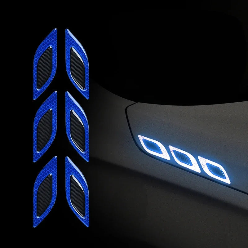 Carbon Fiber Car Reflective Sticker Set - 3D Styling Strips for Night Safety (6PCs) Blue