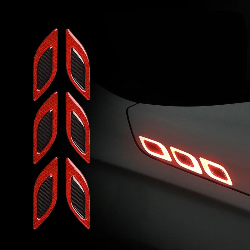 Carbon Fiber Car Reflective Sticker Set - 3D Styling Strips for Night Safety (6PCs) Red