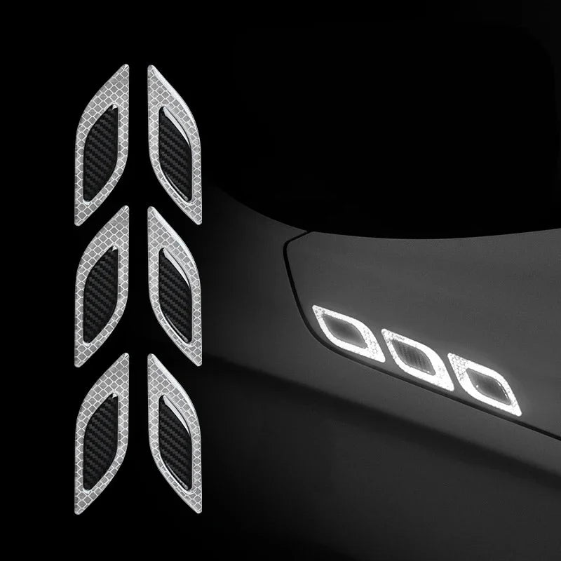 Carbon Fiber Car Reflective Sticker Set - 3D Styling Strips for Night Safety (6PCs) White