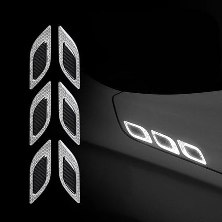 Carbon Fiber Car Reflective Sticker Set - 3D Styling Strips for Night Safety (6PCs) White