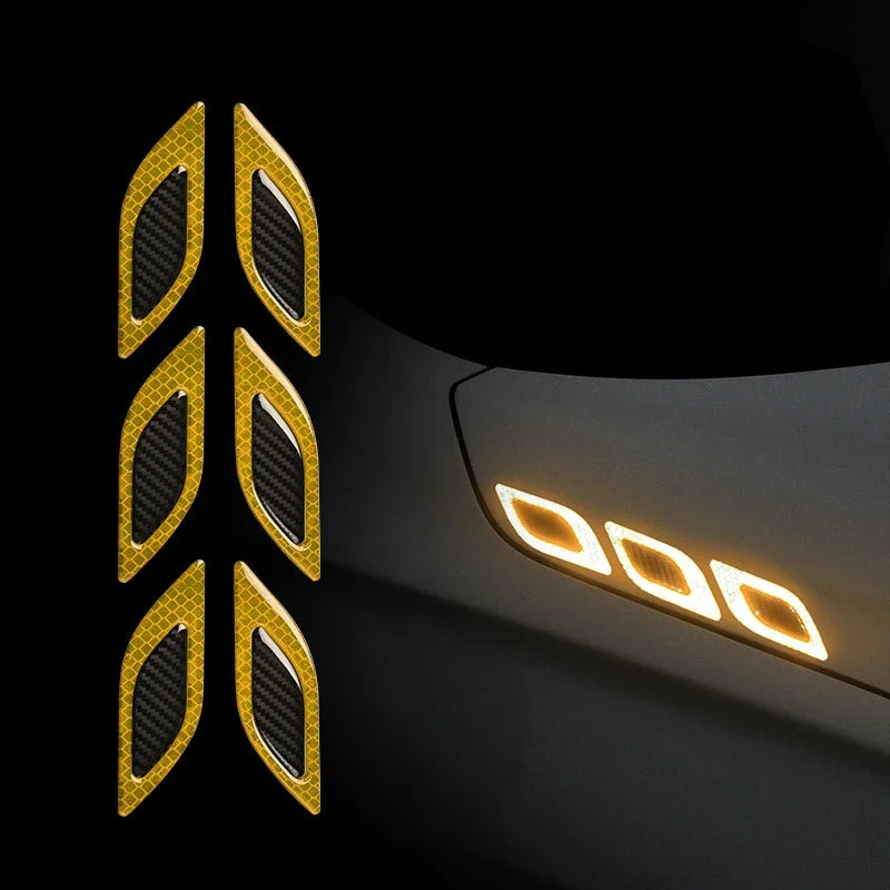 Carbon Fiber Car Reflective Sticker Set - 3D Styling Strips for Night Safety (6PCs) Yellow