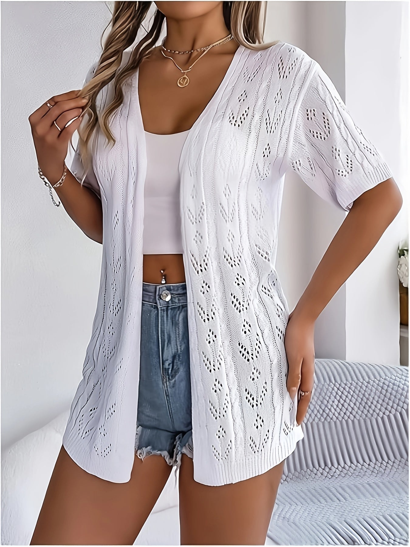 Plus Size Sexy V-Neck Lace Beach Cardigan - Lightweight Long Sleeve Cover-Up