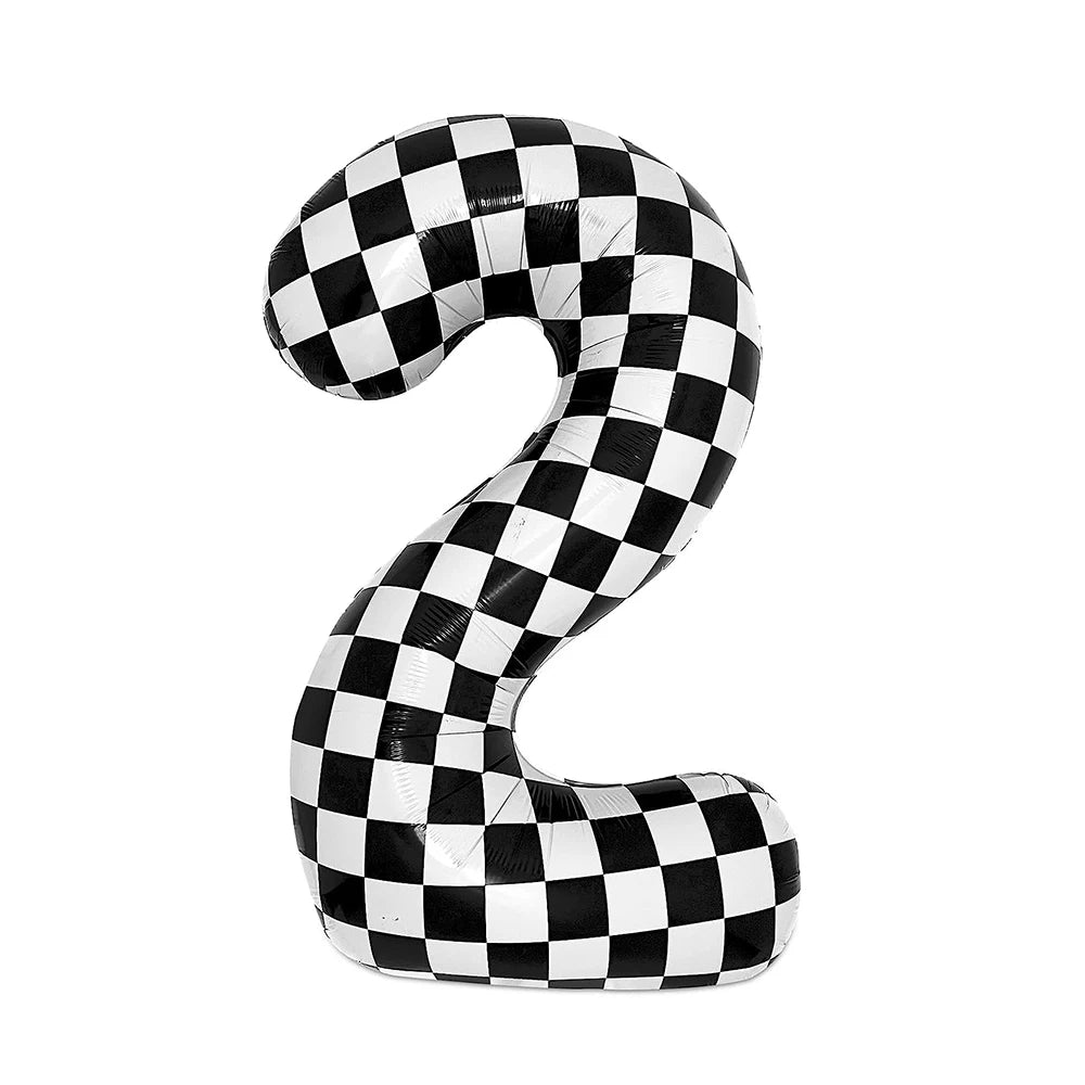 Checkered Number Balloon - Motorcycle Racing Birthday Party Supplies 2 / as picture show