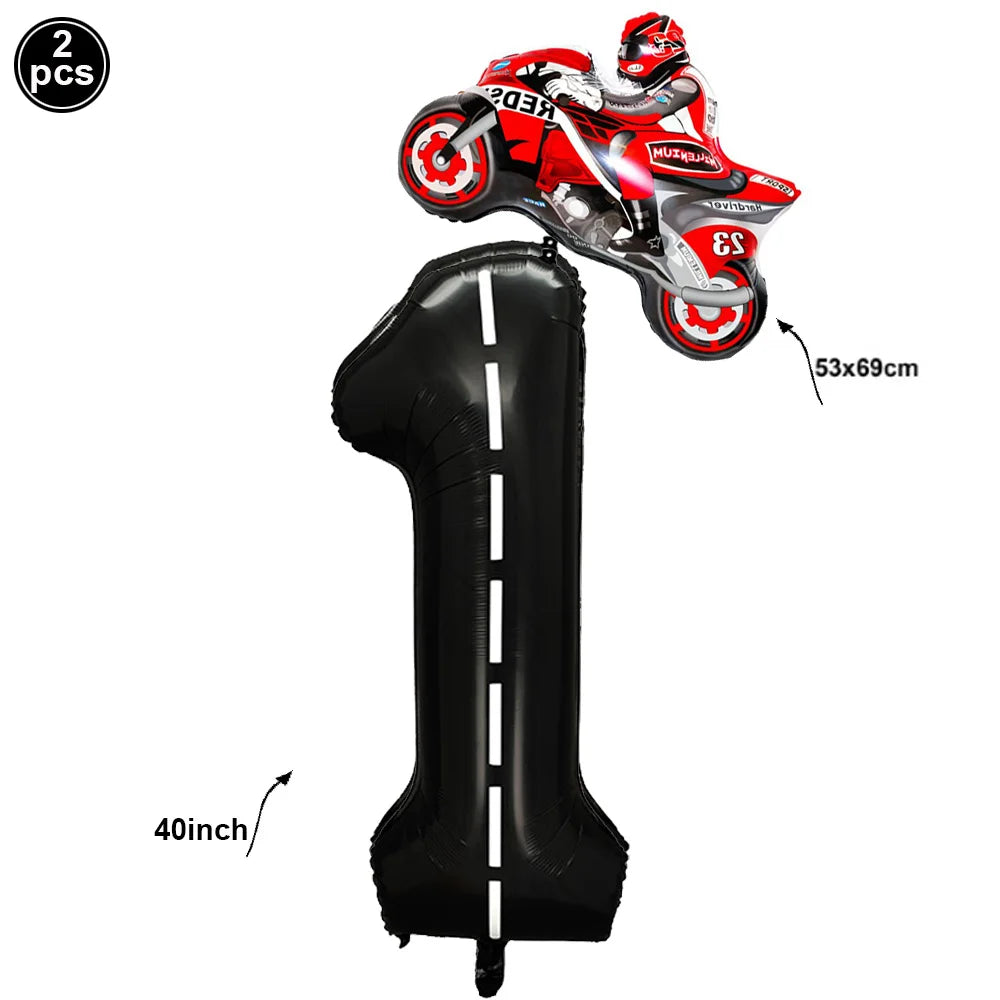 Checkered Number Balloon - Motorcycle Racing Birthday Party Supplies 20 / as picture show