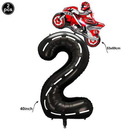 Checkered Number Balloon - Motorcycle Racing Birthday Party Supplies 21 / as picture show